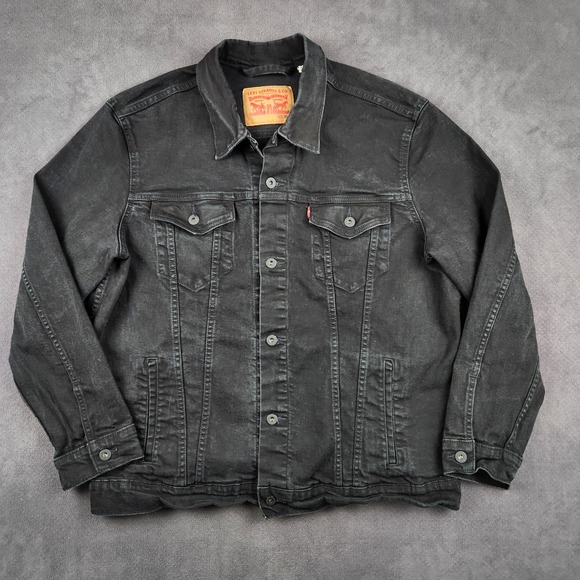 Levis Denim Trucker Jacket Mens XXL Black Button Front Cotton Stretch - Picture 1 of 10
